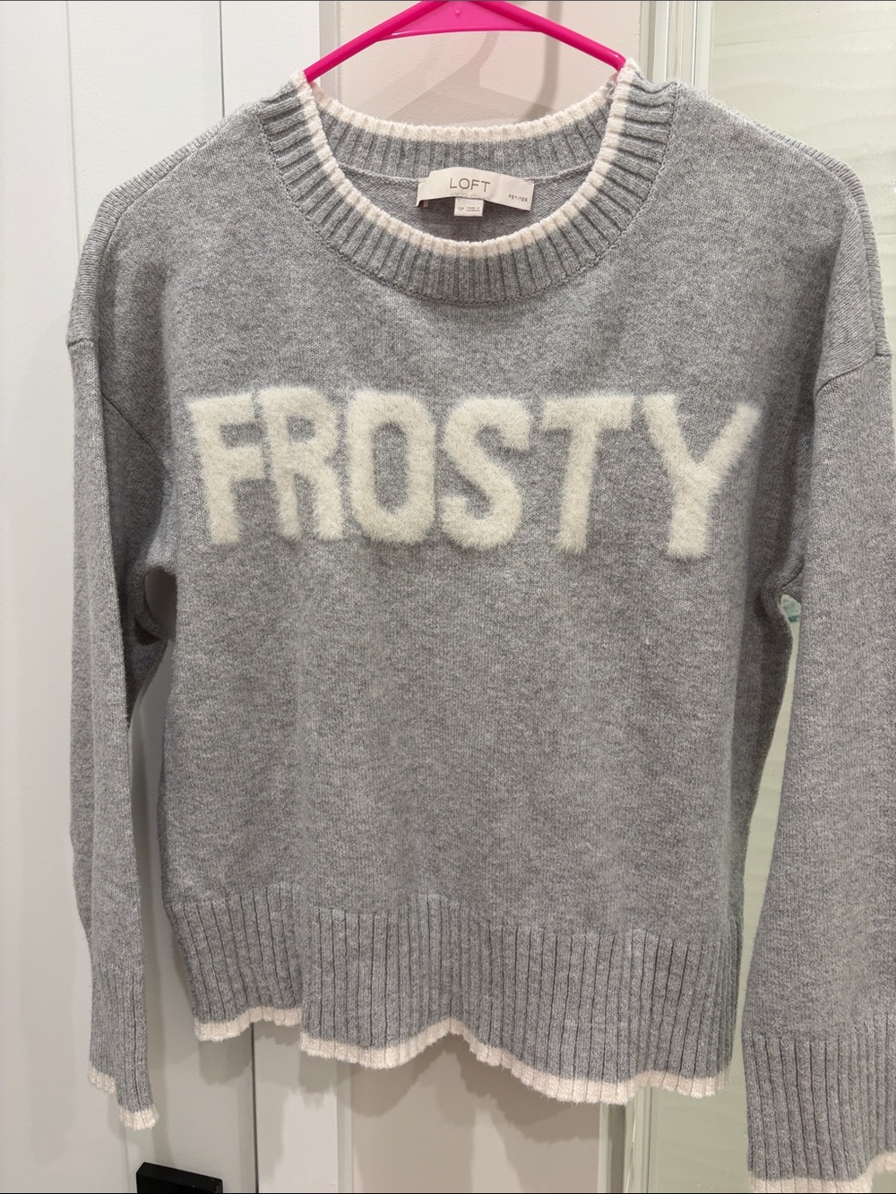 LOFT Gray Crewneck Sweater with Cream 'FROSTY' Graphic